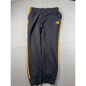 Adidas SweatPants Mens Large Black Yellow 3‎ Stripes Fleece Lined Tapered Leg
